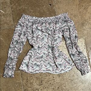 White House Black Market Off-Shoulder Chevron Blouse